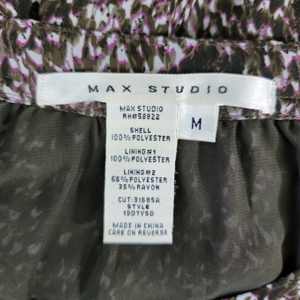 Max Studio Brown Purple Sheer Lined Chiffon Dress Balloon Sleeve Size Medium - Picture 8 of 11